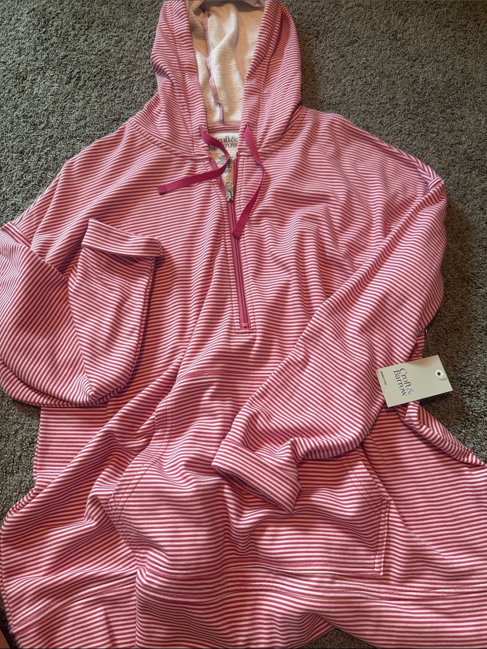 Croft & Barrow Pink & White Striped Hoodie Pullover